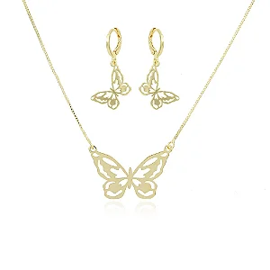 Conjunto De Borboleta (45cm+5cm) • Banhado a Ouro 18k