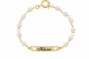 Pulseira Infantil Baby Personalizado Coração Vazado Pérola • Banhado a Ouro ou Prata