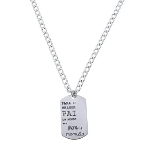 Colar De Inox Manuscrito Gravado + Corrente Grumet Inox 60cm
