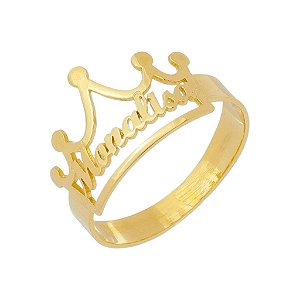 Anel Coroa Nome Personalizado • Banho Ouro ou Prata
