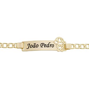 Pulseira Infantil Nome e Boneco ou coração Personalizado • Banho Ouro ou Prata