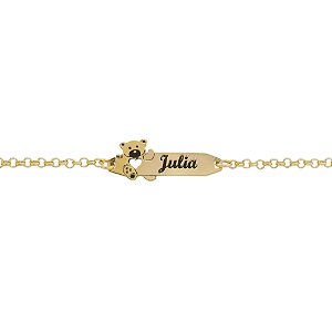 Pulseira Infantil Ursinho Personalizado Nome • Banhado a Ouro ou Prata