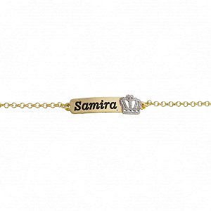 Pulseira Infantil Coroa com Ródio Personalizado Nome • Banhado a Ouro ou Prata