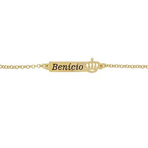 Pulseira Infantil Coroa Vazada Personalizado Nome • Banhado a Ouro ou Prata