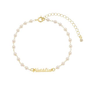Pulseira Pérola Adulto Nome Personalizada – Nome, Profissão ou Combinação • Banhado a Ouro ou Prata