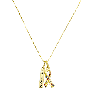 Colar Laço Autismo + Plaquinha nome Personalizado • Banhado a Ouro ou prata