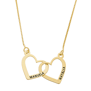 Colar Dois Corações Personalizados com Nomes – Banho Dourado ou Prata