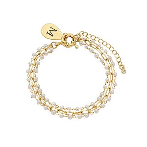 Pulseira Pérolas Delicadas e Corrente Elos com Inicial • Banho Ouro
