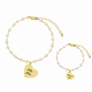 Pulseira Tal Mãe tal Filha Pérola Pingente Nome • Banhado a Ouro