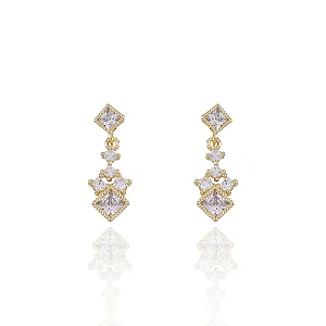 Brinco Pêndulo Cravejado Cristal • Banhado a Ouro 18k