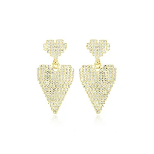 Brinco Coração Cravejado Cristal • Banhado a Ouro 18k
