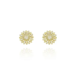 Brinco De Flor Cravejado De Zircônias Cristais • Banhado a Ouro 18k