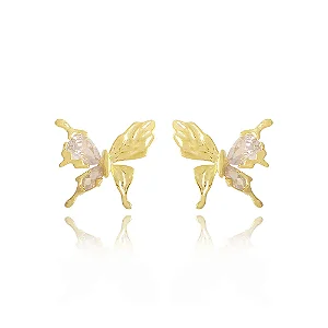 Brinco De Borboleta Detalhado Com Zircônia • Banhado a Ouro 18k