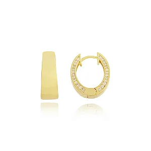 Brinco De Argola Com Cravação De Zircônias Lateral • Banhado a Ouro 18k