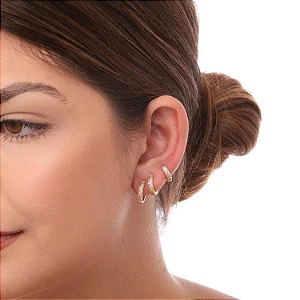 Trio de Argolas Cravejadas 9mm/11mm/14mm • Banhado a Ouro 18k