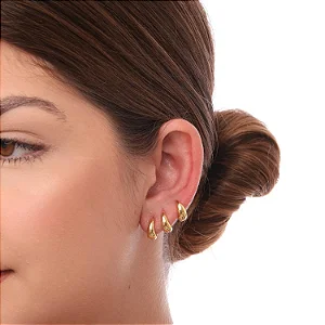 Trio de Argola Gota Lisas - Iguais 12mm • Banhado a Ouro 18k