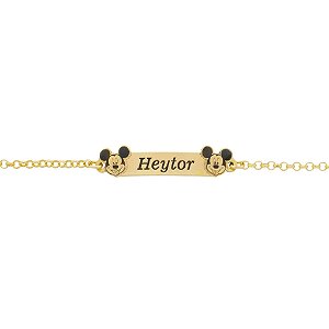 Pulseira Infantil Mickey com Nome Personalizado • Banhado a Ouro ou Prata