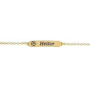 Pulseira Infantil Bola de Futebol com Nome Personalizado • Banhado a Ouro ou Prata
