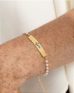 Pulseira Personalizada Adulta e Pérolas Personalizada – Banhada a Ouro 18K (17cm)