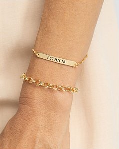 Pulseira Personalizada com Nome em Plaquinha – Banhada a Ouro 18K (17cm)