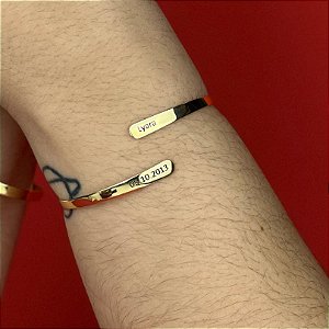 Bracelete Fino com escrita Personalizado Data • Banhado a Ouro 18k
