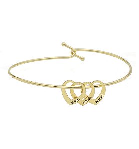 Bracelete Corações Personalizado Banhado a Ouro 18K com Nomes Gravados