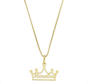 Colar Coroa Personalizado com Nome Banhado a Ouro 18K