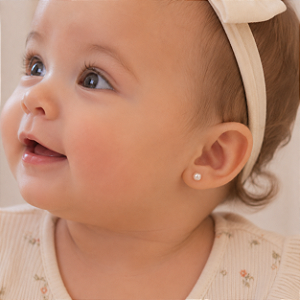 Brinco Pérola 4mm Banhado a Ouro 18K Infantil Feminino com Tarraxa Baby