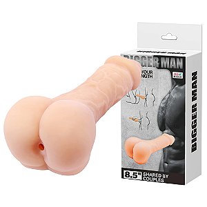 Masturbador com formato de bumbum masculino, possui ânus penetráveis e pênis realístico, com veias e glande, sua textura interna anelada - BAILE