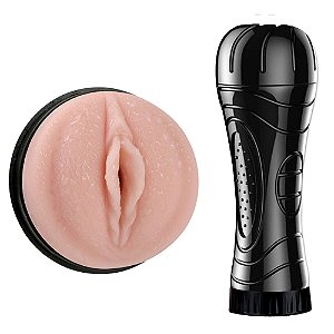 Masturbador masculino. Com formato de vagina, simulando textura. Tubo em forma de lanterna, bem discreto e facilita o manuseio - VIPMIX