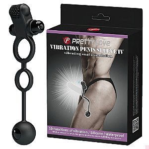Anel peniano com serdas massageadoras em silicone e ABS, com 12 modos de intensa vibração - PRETTY LOVE