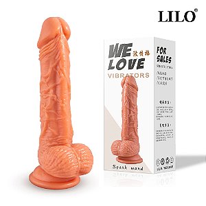 Pênis realistico com glande saltada, escroto e ventosa resistente - LILO