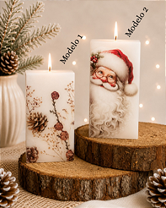 Vela quadrada com decoupage de Natal - 14cm altura