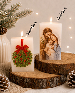 Vela quadrada como decoupage de Natal - 11 cm de altura