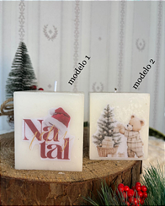 Vela quadrada com decoupage de Natal - 8cm de altura