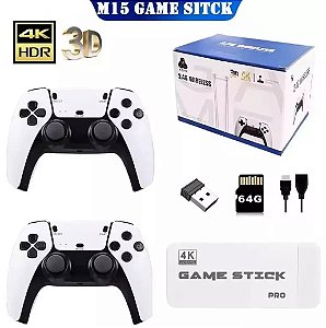 Game Stick M15 Pro 4K Mais de 30.000 Jogos 2 Controles Sem Fio