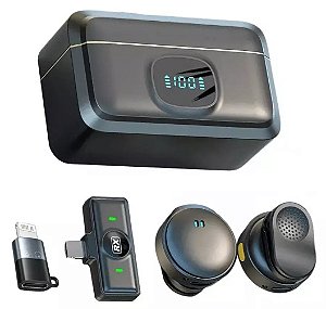 Microfone de Lapela Duplo, Sem Fio, Anti Ruído, Magnético, compatível com Android e IOS