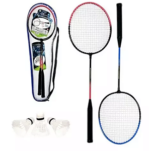 Kit Jogo Badminton 2 Raquetes 3 Petecas e Bolsa