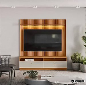 RACK E PAINEL  COM LED OURO PRETO LINEA BRASIL COR NATURE/OFF WHITE