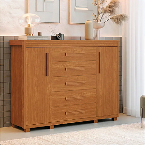 Cômoda Havana 5 Gavetas 2 Portas 100% MDF Nature Barreto Lonçarcci