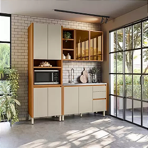 Cozinha Modulada Compacta 3 Peças Nature Off White Michelangelo Linea Brasil