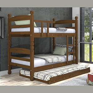 Treliche Beliche com cama auxiliar 100% madeira maciça