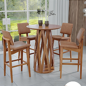 Conjunto Mesa Bistrô Luar com 4 Banquetas Madri Anatômicas