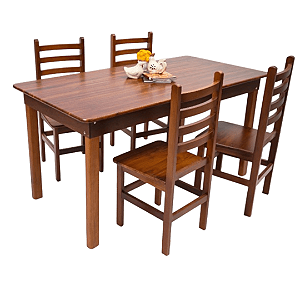 Conjunto Mesa de 4 Lugares 1,20m x 80cm 100% Madeira Cadeira Anatômica Teca Só mesas