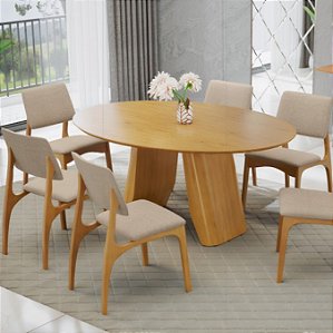MESA CELINA OVAL 1,80 C/ 6 CADEIRAS LUNA FLAMINGO