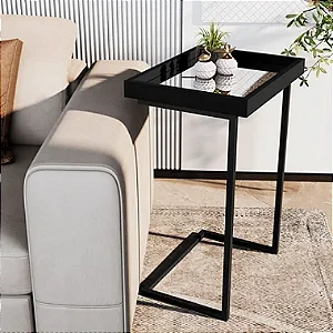 Mesa De Apoio Sofá Luxo Preto Pé Preto JB 4774