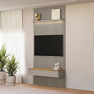 Painel Ripado Modular 1,4 com Nicho Curvo e Prateleira com LED