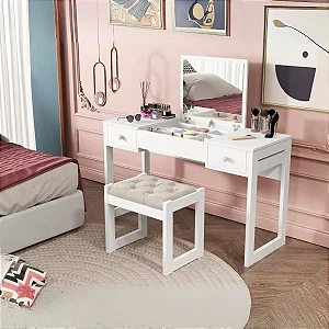 Penteadeira Luanda Com Banqueta 100% MDF Branco Barreto Lonçarcci