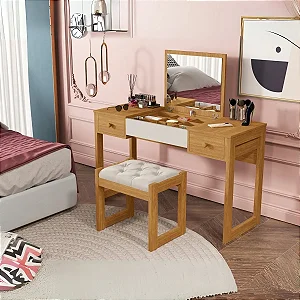 Penteadeira Luanda Com Banqueta 100% MDF Cinamomo/Off-White Barreto Lonçarcci