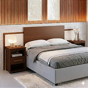 Cabeceira Dinamarca 100% MDF Com 2 Criados Legno/Off-White Barreto Lonçarcci